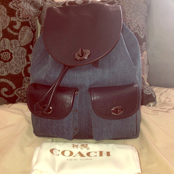 🌺BRAND NEW🌺 Coach Denim & Leather Back Pack - Picture 1 of 10